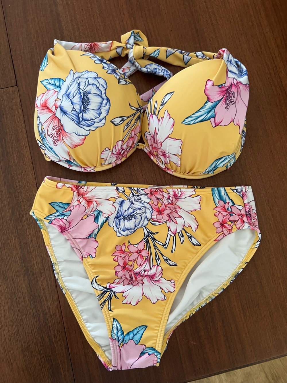 VENUS Yellow and White Swimwear with Floral Trim